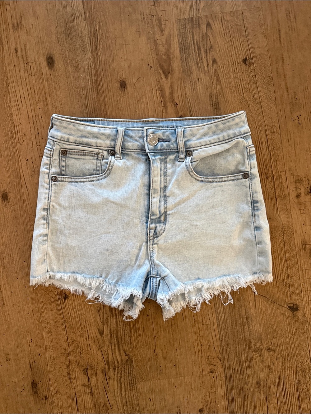 American Eagle Outfitters Light Blue Frayed Hem Denim Shorts